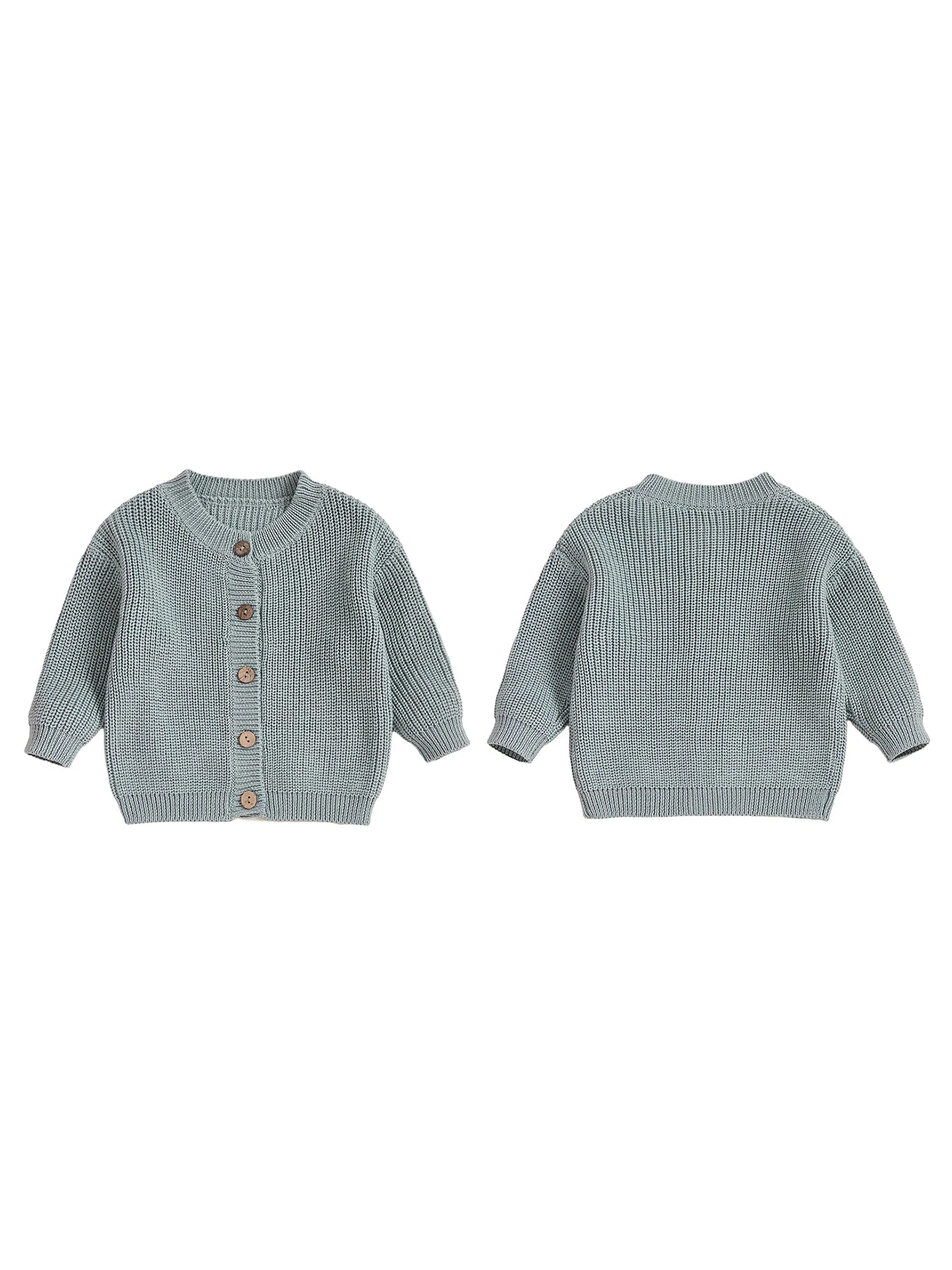 Girls Solid Color Knit Cardigan Sweater with Round Neckline and Button-Up Front Long Sleeves Casual Knitwear