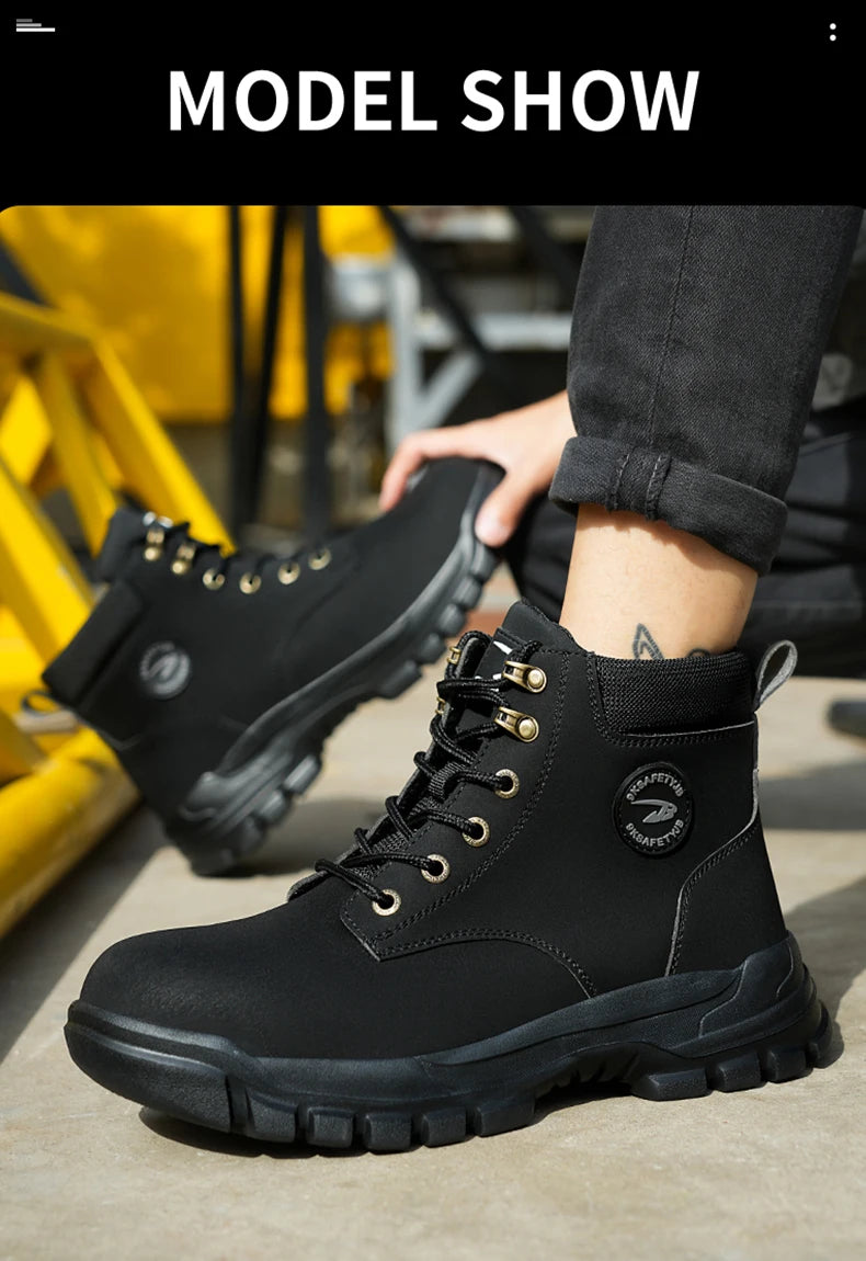 High-top PU anti-smash anti-puncture breathable safety shoes