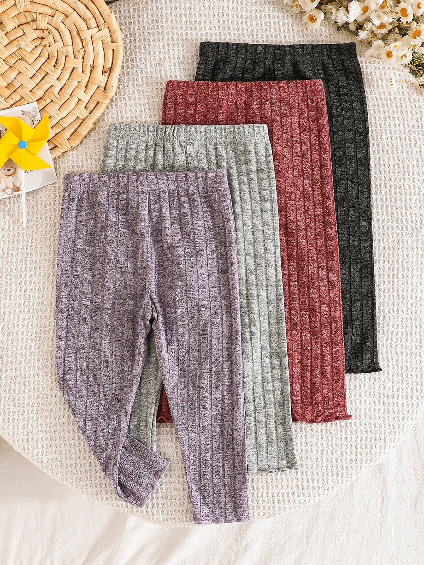 Stylish Infant Girls Knit Leggings Soft Elastic Waistband Stretchy Solid Color Pants for Comfortable Wear