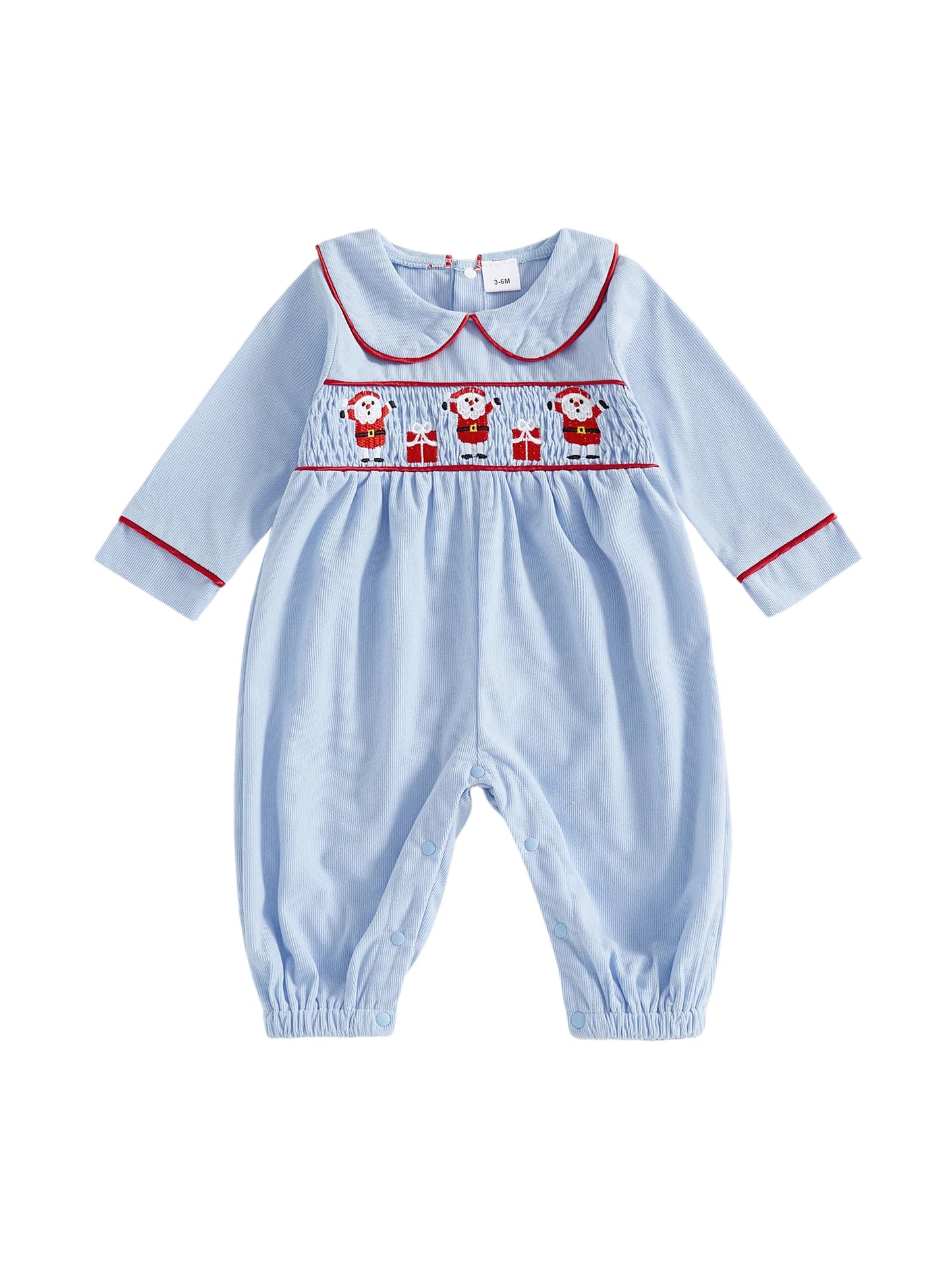 Infant Girls Winter Romper with Reindeer Embroidery and Ruffle Collar Cozy Long Sleeve  for Newborn Xmas Outfit