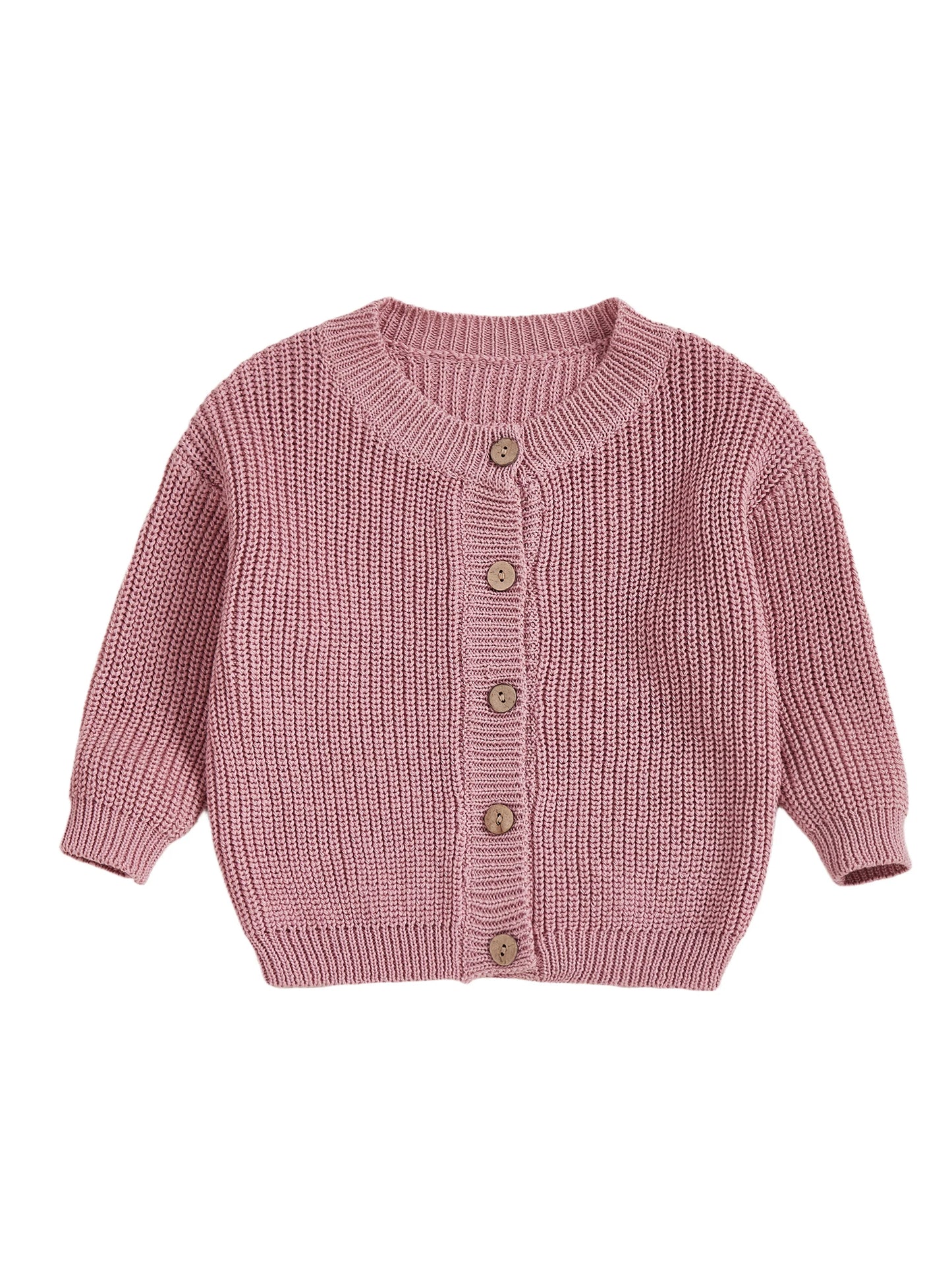 Girls Solid Color Knit Cardigan Sweater with Round Neckline and Button-Up Front Long Sleeves Casual Knitwear