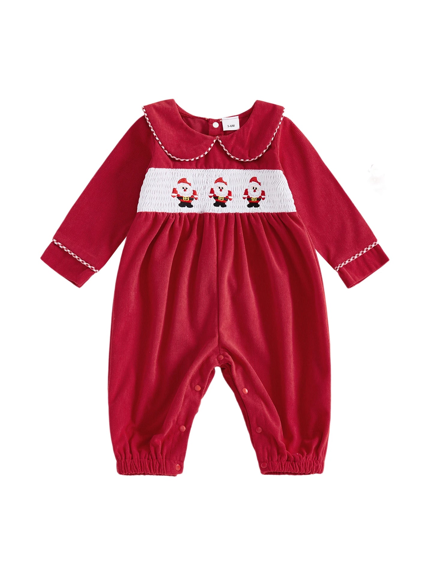 Infant Girls Winter Romper with Reindeer Embroidery and Ruffle Collar Cozy Long Sleeve  for Newborn Xmas Outfit