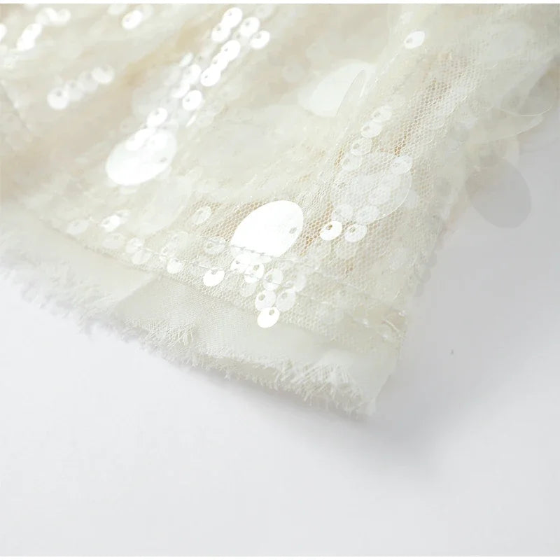 Fashion Sparkling Beaded Short Loose Jacket Elegant V Neck Long Sleeve Lace Up Cardigans 2025 Spring Female Elegant Streetwear