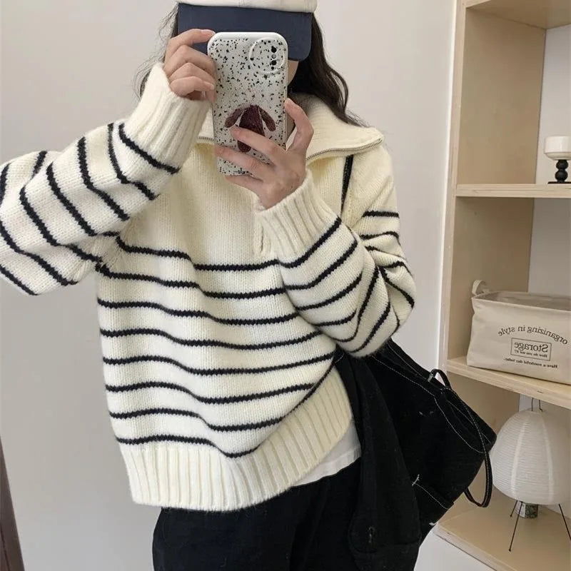 Fashion Striped Pullover Sweater Women Knitted Shirts Autumn Winter Female O-neck Knitwear Long Sleeve Casual Sweaters Knit Tops