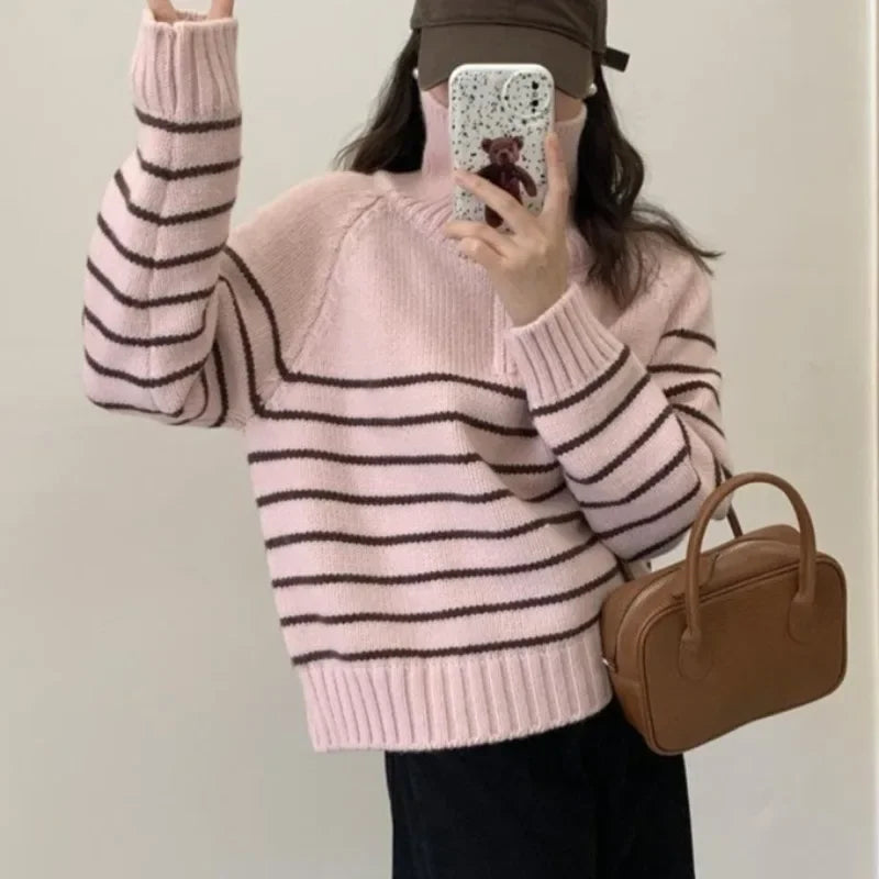 Fashion Striped Pullover Sweater Women Knitted Shirts Autumn Winter Female O-neck Knitwear Long Sleeve Casual Sweaters Knit Tops