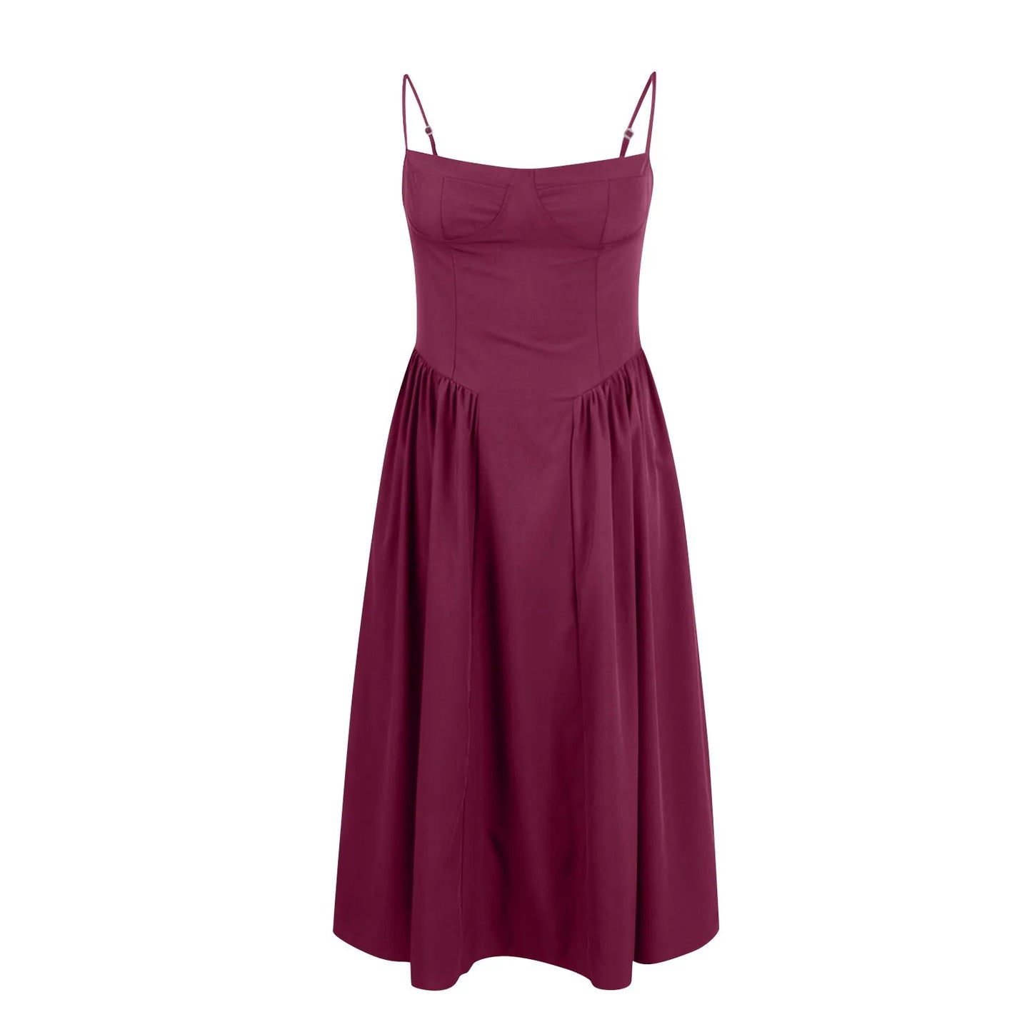 Women's Fashionable Solid Color Floral Retro Court  Dopamine Suspender Pocket Dress