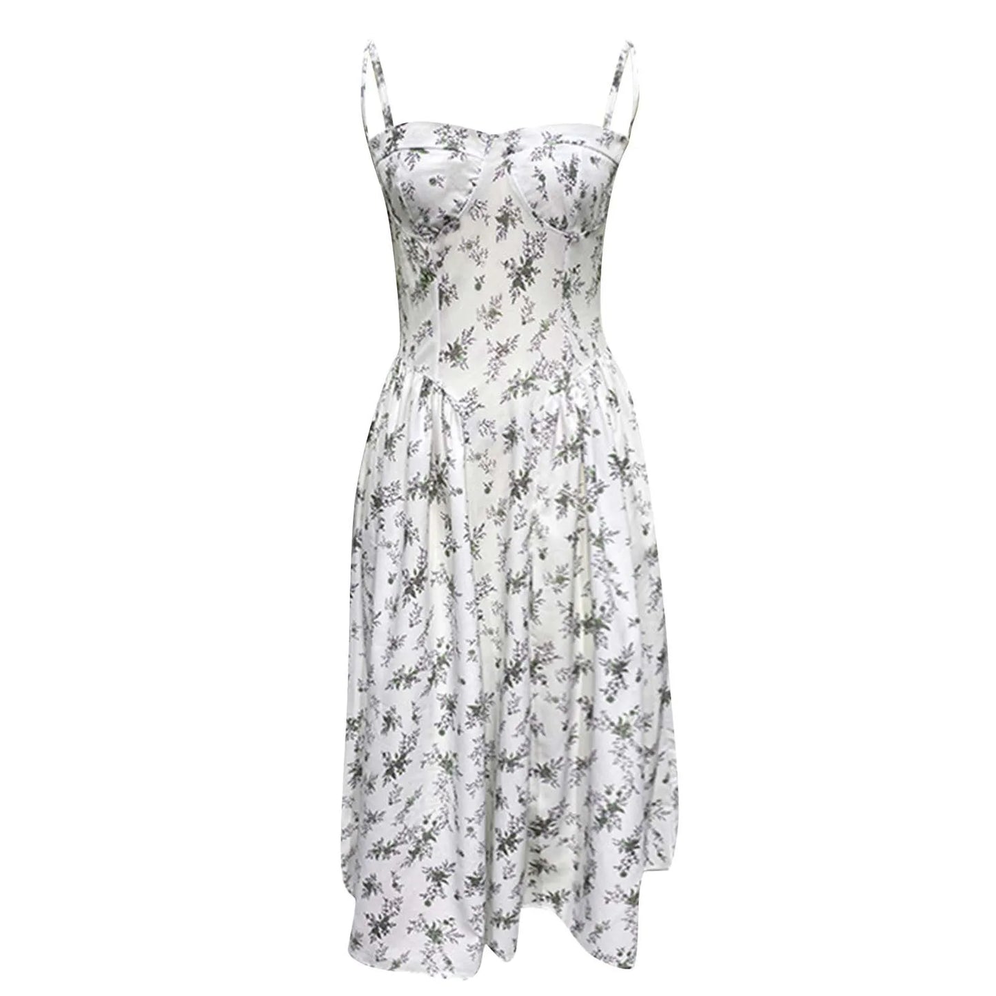 Women's Fashionable Solid Color Floral Retro Court  Dopamine Suspender Pocket Dress