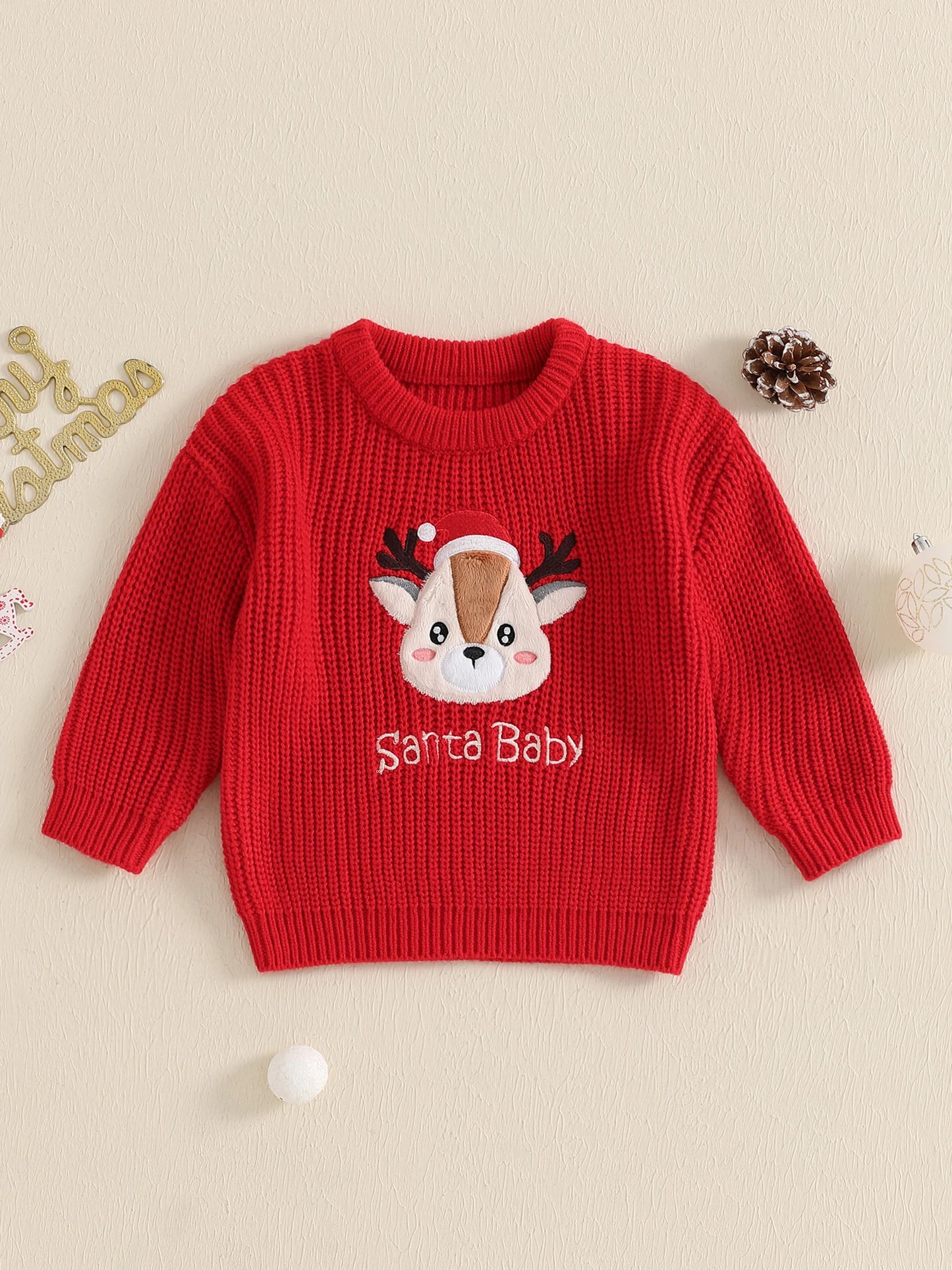 Toddler Holiday Sweater Cozy Knitted Reindeer Pattern Crew Neck Pullover Festive Christmas Jumper for Kids