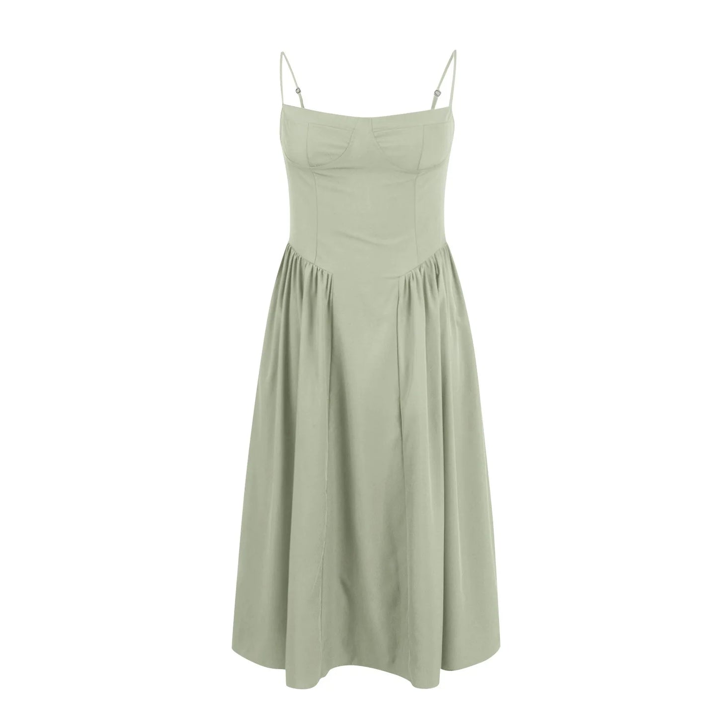 Women's Fashionable Solid Color Floral Retro Court  Dopamine Suspender Pocket Dress